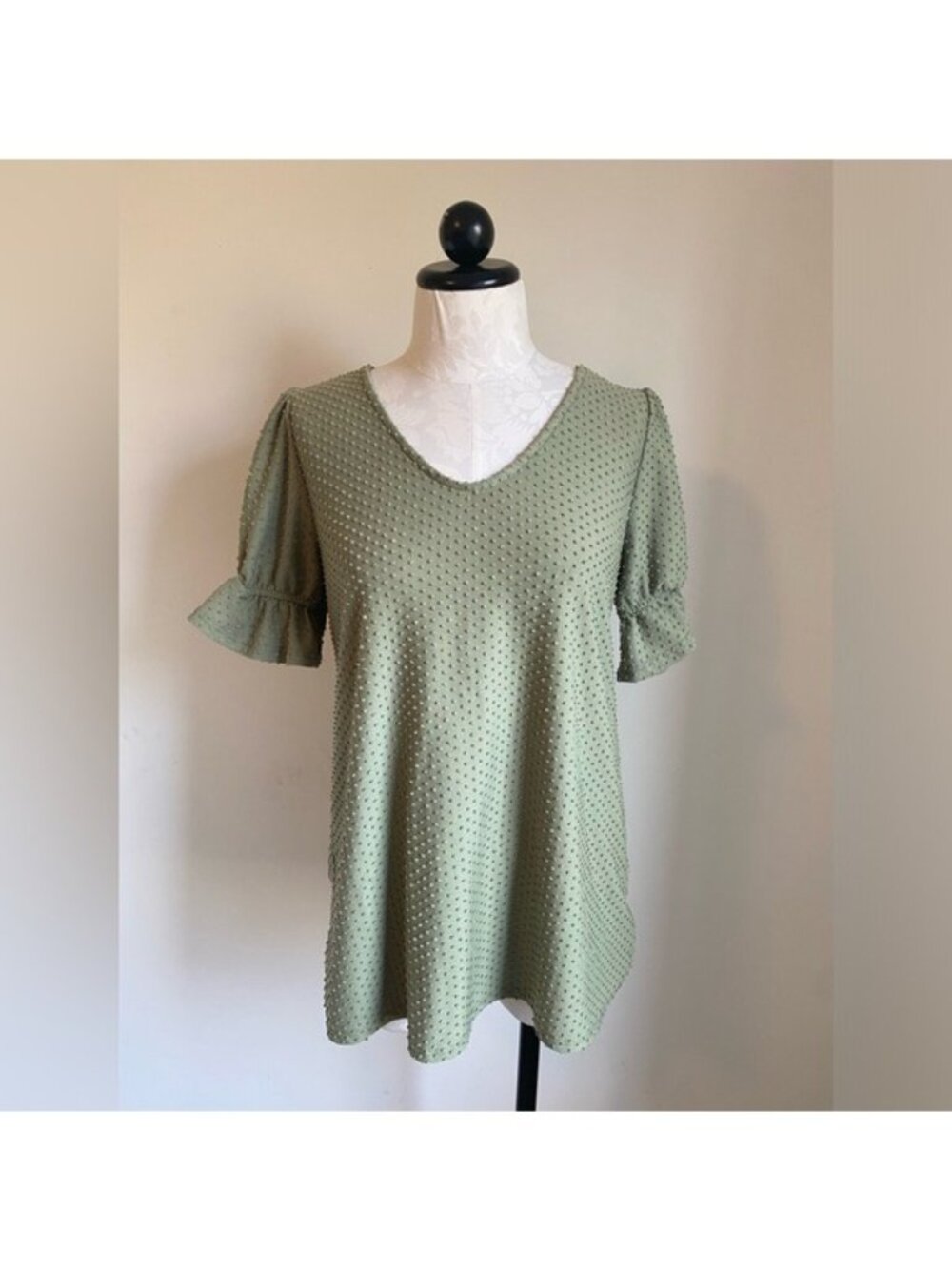 Sage Green Swiss Dot Women's Blouse By "Reb In J"  Size L
